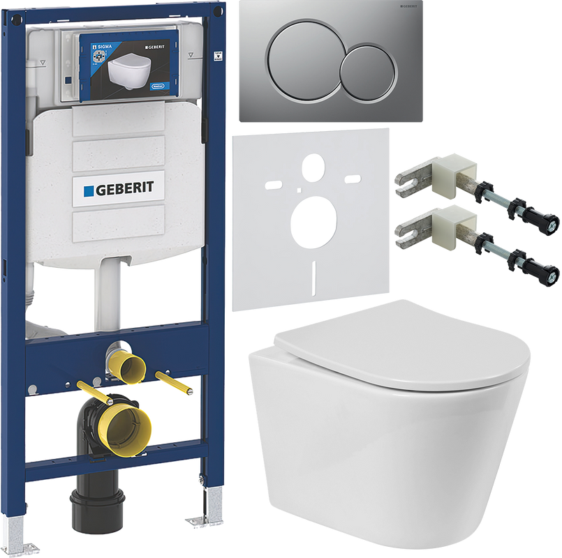 Комплект Унитаз подвесной BelBagno Flay-r + Крышка BB2031SC с микролифтом, петли хром + Инсталляция Geberit Duofix UP 320 111.300.00.5 + Кнопка Sigma 01 115.770.JQ.5 лакированная, матовый хром + Крепления 111.815.00.1 к стене + Звукоизоляция