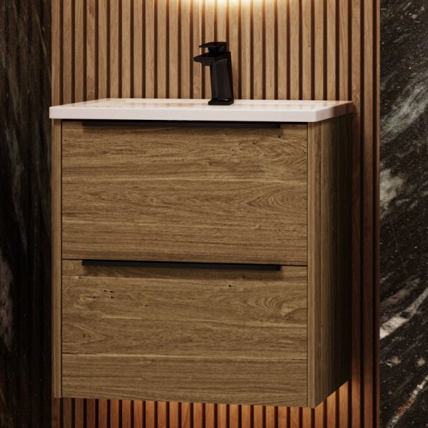 Тумба с раковиной La Fenice Tesoro 60 дуб галифакс табак, раковина-столешница Slim Line 60 см