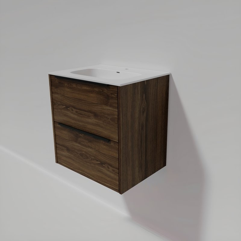 Тумба с раковиной La Fenice Tesoro 60 дуб галифакс табак, раковина-столешница Slim Line 60 см