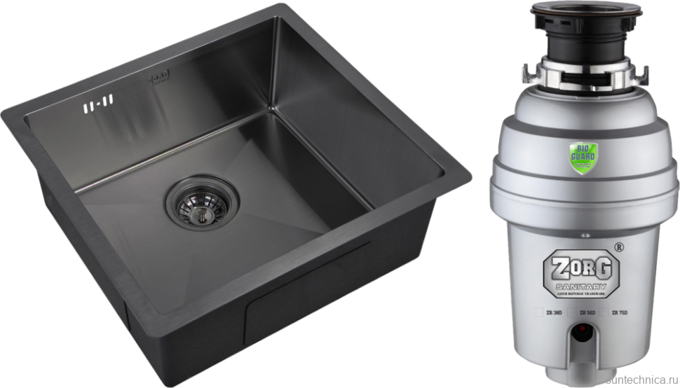 Комплект Мойка Zorg Inox PVD 4844 grafit + Измельчитель Inox D