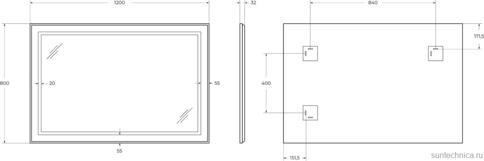 Зеркало BelBagno Kraft 120x80 с подсветкой, черное