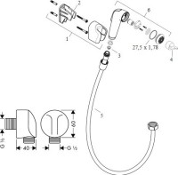 Гигиенический душ Hansgrohe 32127000 со смесителем, С ВНУТРЕННЕЙ ЧАСТЬЮ