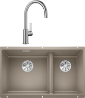 Комплект Мойка Blanco Subline 430/270-U серый беж + Смеситель Candor 523120