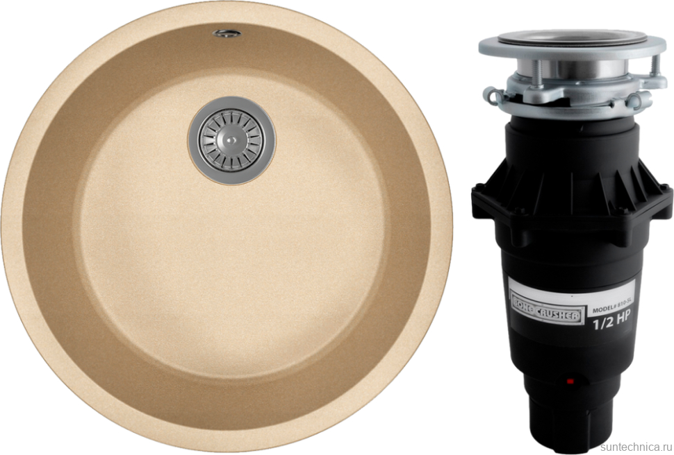 Комплект Мойка Florentina Вега Зеро бежевая + Измельчитель Bone Crusher BC 810-SL Slim Line