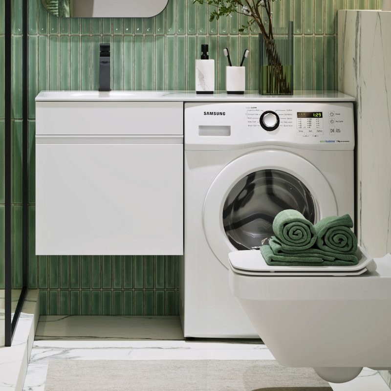 Мебель для ванной комнаты Aqwella Duet 53 L подвесная, под стиральную машину, белая