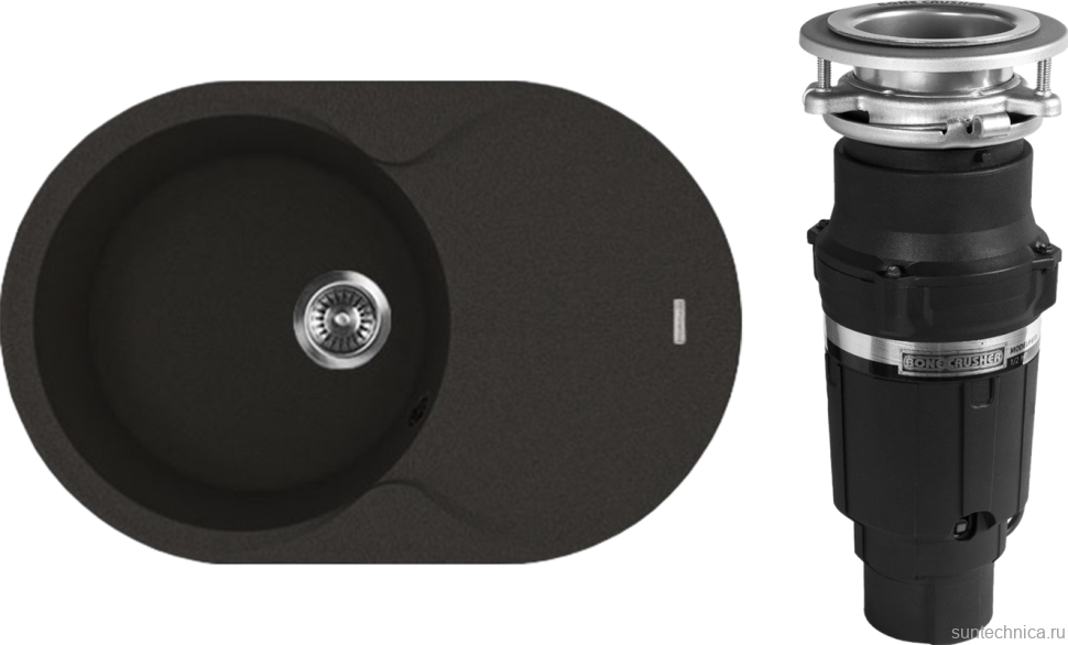 Комплект Мойка Florentina Лацио 780 черная + Измельчитель Bone Crusher BC 610-AS