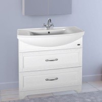 Тумба с раковиной ASB-Woodline Берта 85 белая, патина серебро