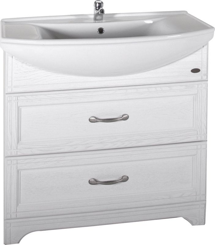 Тумба с раковиной ASB-Woodline Берта 85 белая, патина серебро