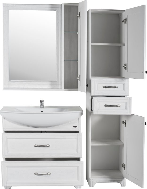 Тумба с раковиной ASB-Woodline Берта 85 белая, патина серебро