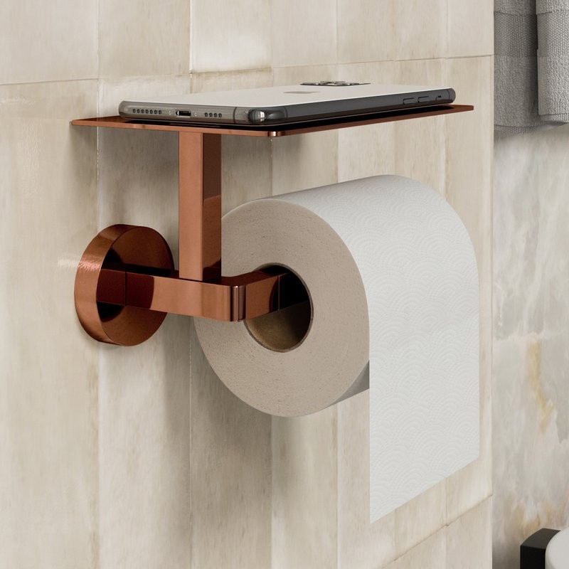 Держатель для туалетной бумаги Wasserkraft Asphe 77725 с полкой для телефона, розовое золото