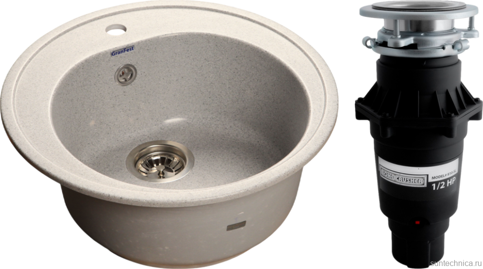 Комплект Мойка GranFest Rondo GF-R510 серый + Измельчитель Bone Crusher BC 810-SL Slim Line
