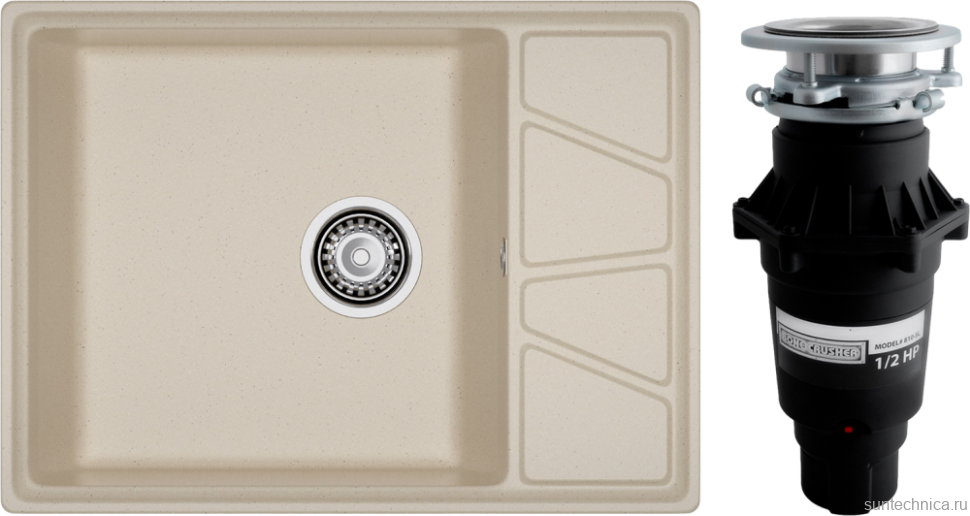 Комплект Мойка GranFest Vertex V-680L кашемир + Измельчитель Bone Crusher BC 810-SL Slim Line