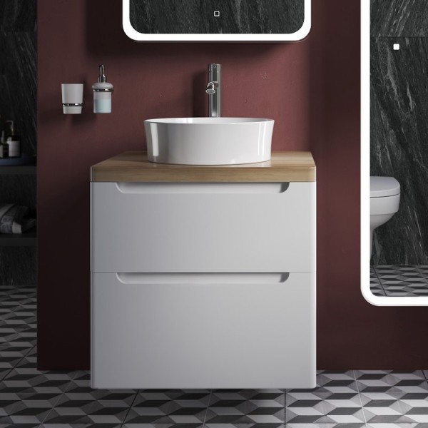 Тумба с раковиной STWORKI Берген 60 белая со светлой столешницей, раковина Sottile 1478-001-0125