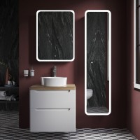 Тумба с раковиной STWORKI Берген 60 белая со светлой столешницей, раковина Sottile 1478-001-0125