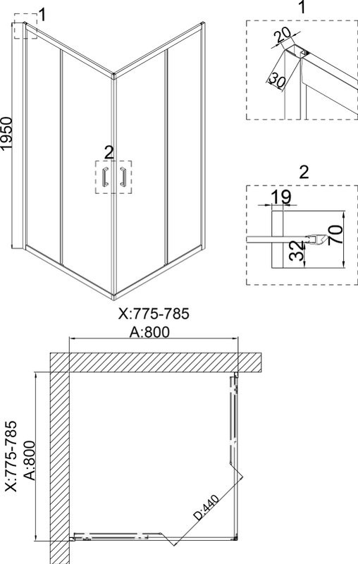 Душевой уголок Niagara Nova NG-6888-08 BLACK 80x80, профиль черный, стекло прозрачное