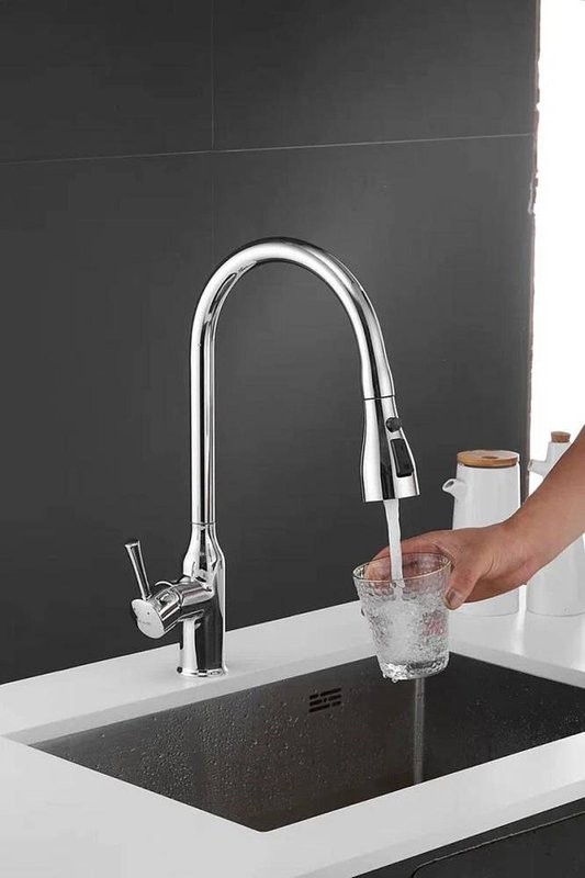 Смеситель для кухни Shevanik S163 с выдвижным изливом, хром