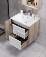 Тумба с раковиной AQUATON Бостон 60 дуб эврика, белый глянец