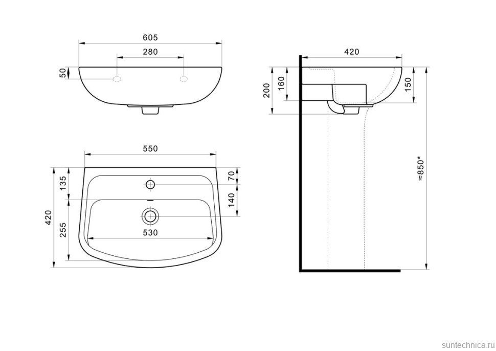 Раковина Santek Лонги 1WH501756 60, с пьедесталом