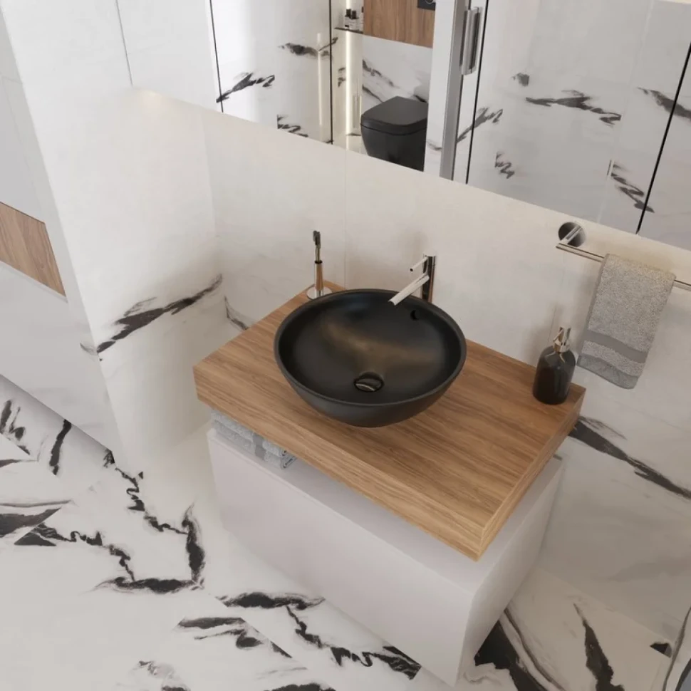 Мебель для ванной комнаты VitrA Ольборг 80: столешница 80, без отверстий, дуб французский +  тумба 80