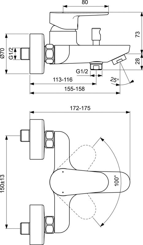Душевой комплект Смеситель Ideal Standard Cerafine O BC500AA + Стойка IdealRain A6281AA