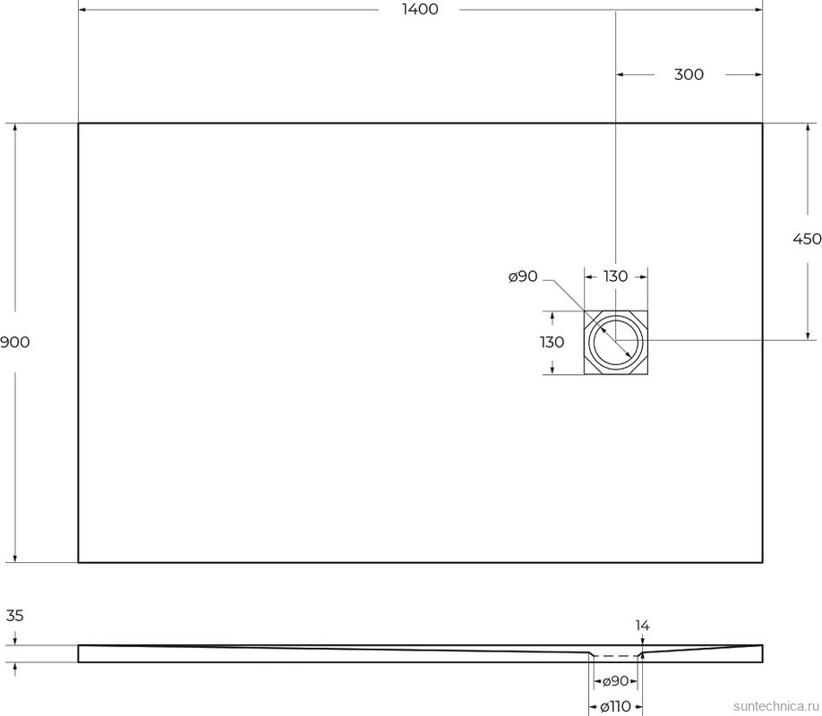 Поддон для душа BelBagno Uno AH 140х90, белый, с сифоном