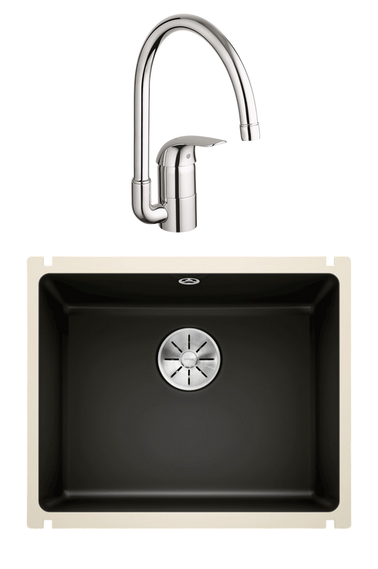 Комплект Мойка Blanco Subline 500-U черная + Смеситель Grohe Euroeco