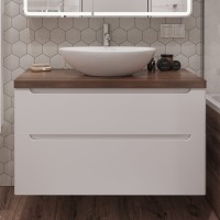Тумба с раковиной STWORKI Берген 100 белая с темной столешницей, Moduo 55 Leaf