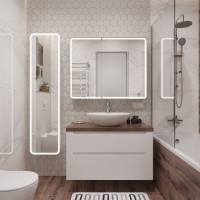 Тумба с раковиной STWORKI Берген 100 белая с темной столешницей, Moduo 55 Leaf
