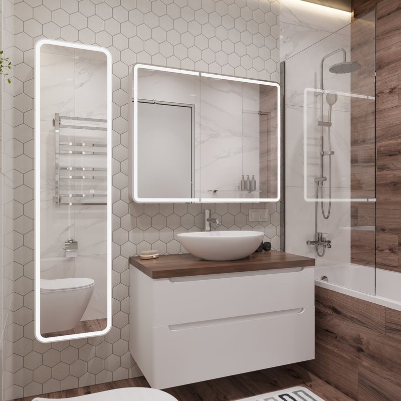 Тумба с раковиной STWORKI Берген 100 белая с темной столешницей, Moduo 55 Leaf