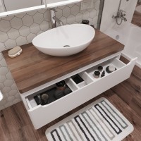 Тумба с раковиной STWORKI Берген 100 белая с темной столешницей, Moduo 55 Leaf