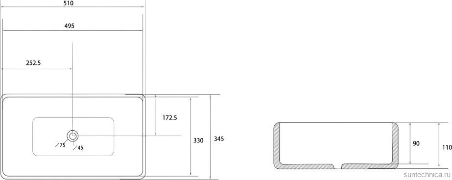 Накладная раковина Abber Rechteck AC2207 белая