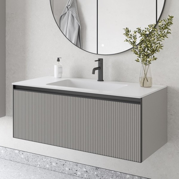 Тумба с раковиной Armadi Art Quatro 1 100 luna fuga, профиль anthracite, с раковиной white