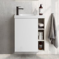 Тумба с раковиной Aqwella Alba 60 L, подвесная, светлый камень, матовая белая