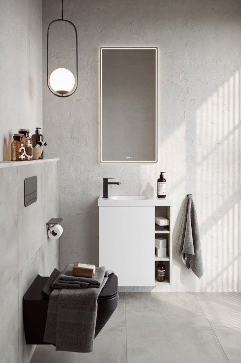 Тумба с раковиной Aqwella Alba 60 L, подвесная, светлый камень, матовая белая