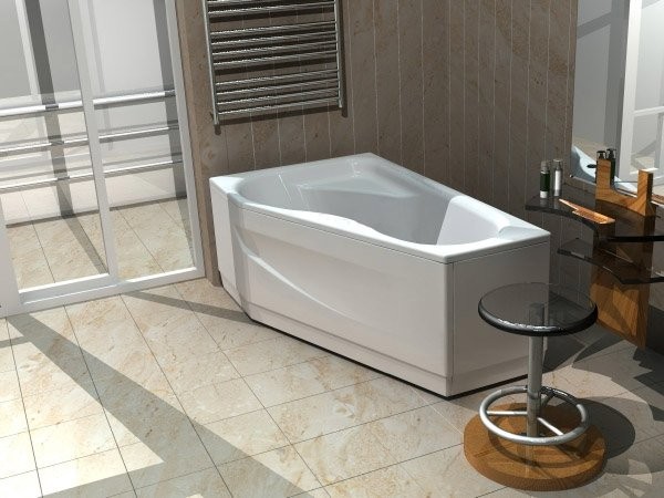Акриловая ванна AQUATEK Медея MED180-0000037 L 170x95 см, угловая, левая, пристенная, белая, асимметричная, вклеенный каркас, с экраном, со сливом-переливом