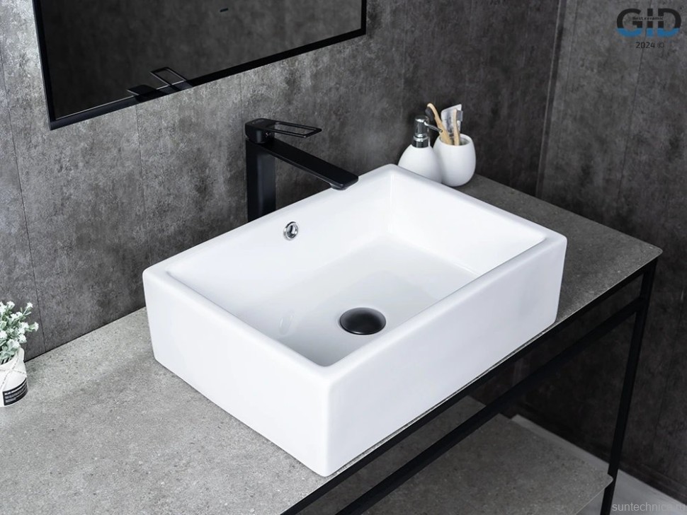 Накладная раковина GID Geometrico N9129 51 глянцевая белая, прямоугольная, фаянс