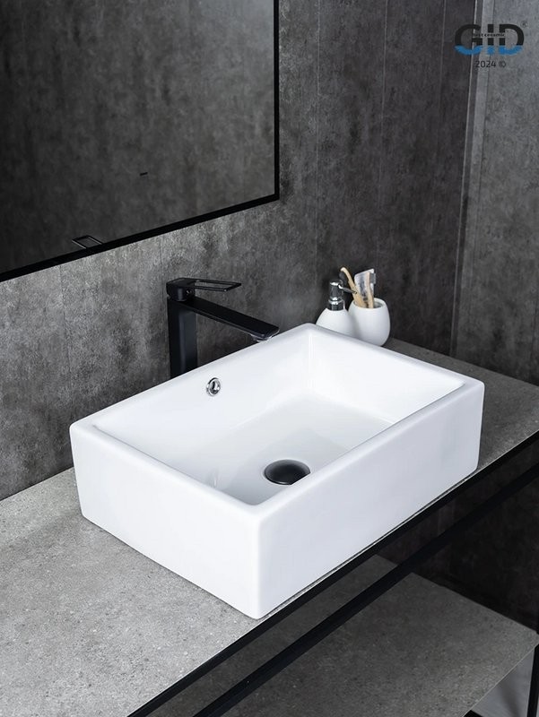 Накладная раковина GID Geometrico N9129 51 глянцевая белая, прямоугольная, фаянс