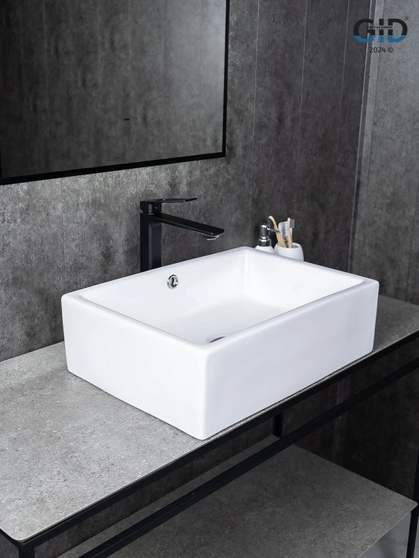 Накладная раковина GID Geometrico N9129 51 глянцевая белая, прямоугольная, фаянс