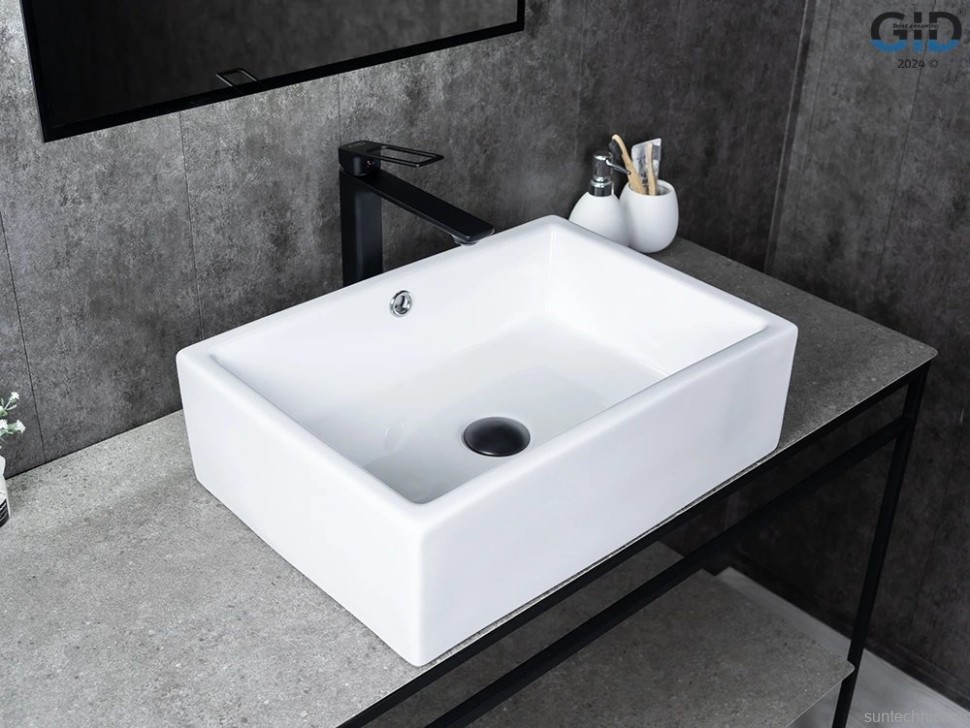 Накладная раковина GID Geometrico N9129 51 глянцевая белая, прямоугольная, фаянс