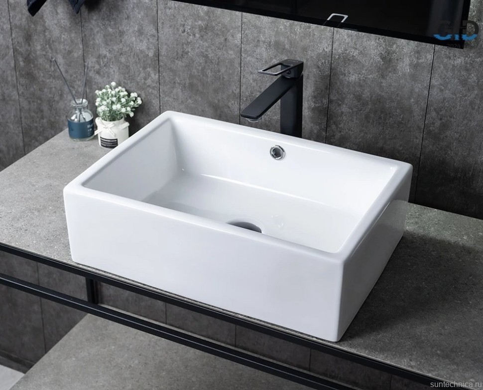 Накладная раковина GID Geometrico N9129 51 глянцевая белая, прямоугольная, фаянс