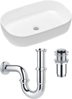 Комплект Накладная раковина Lavinia Boho Bathroom Sink Slim 33311003 + Донный клапан Wellsee Drainage System 182134000 хром + Сифон 182102000 хром