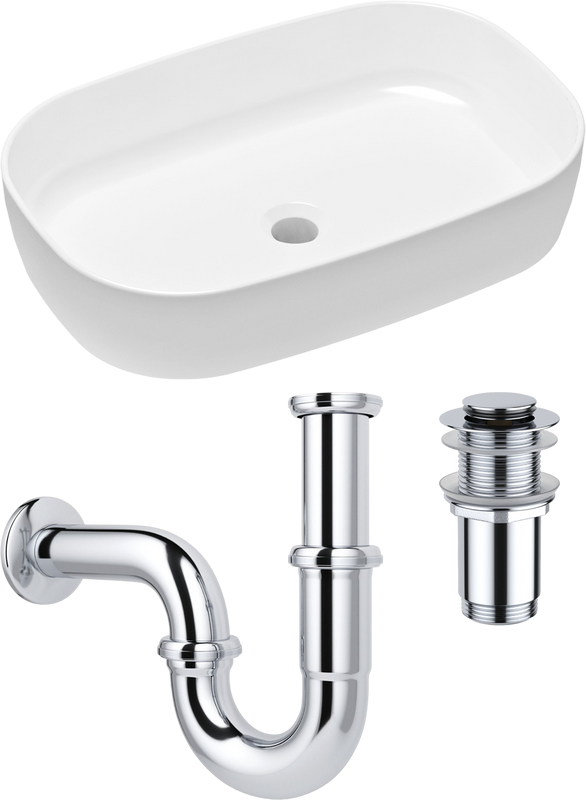 Комплект Накладная раковина Lavinia Boho Bathroom Sink Slim 33311003 + Донный клапан Wellsee Drainage System 182134000 хром + Сифон 182102000 хром