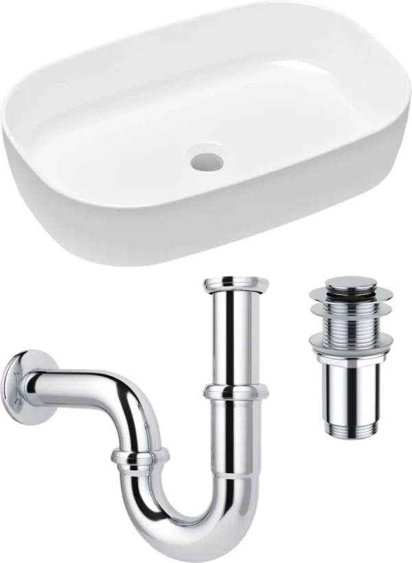Комплект Накладная раковина Lavinia Boho Bathroom Sink Slim 33311003 + Донный клапан Wellsee Drainage System 182134000 хром + Сифон 182102000 хром