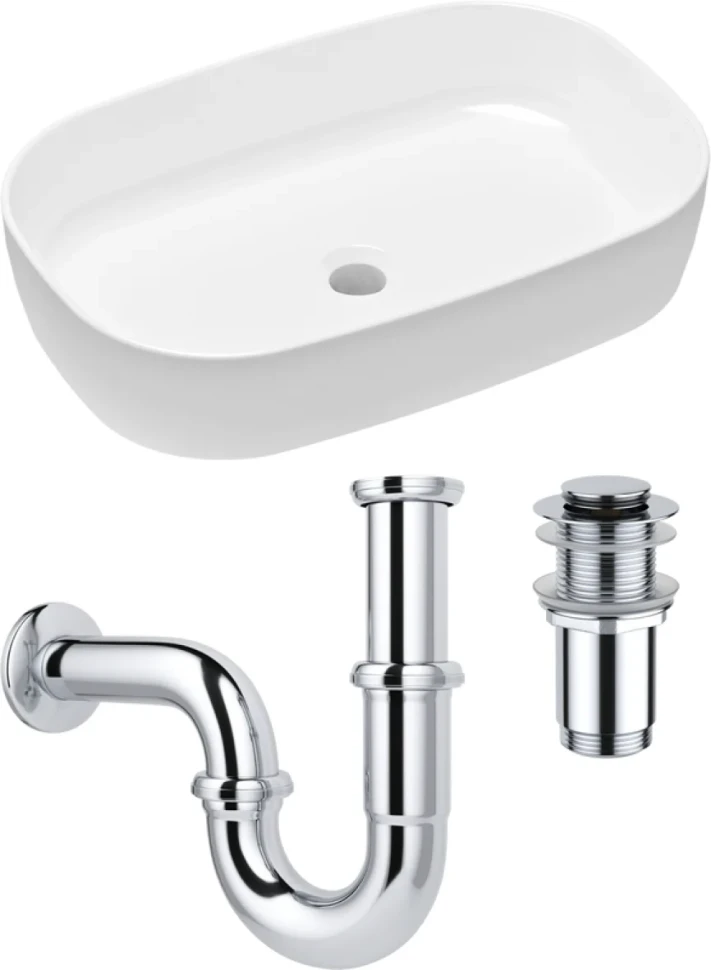 Комплект Накладная раковина Lavinia Boho Bathroom Sink Slim 33311003 + Донный клапан Wellsee Drainage System 182134000 хром + Сифон 182102000 хром