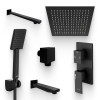 Душевой комплект Смеситель Wasserkraft Abens 2071 С ВНУТРЕННЕЙ ЧАСТЬЮ + Гарнитур Swedbe Hermes 5136B черный матовый + Подключение A221 + Душ A162 + Кронштейн A219 + Излив A220 для ванны