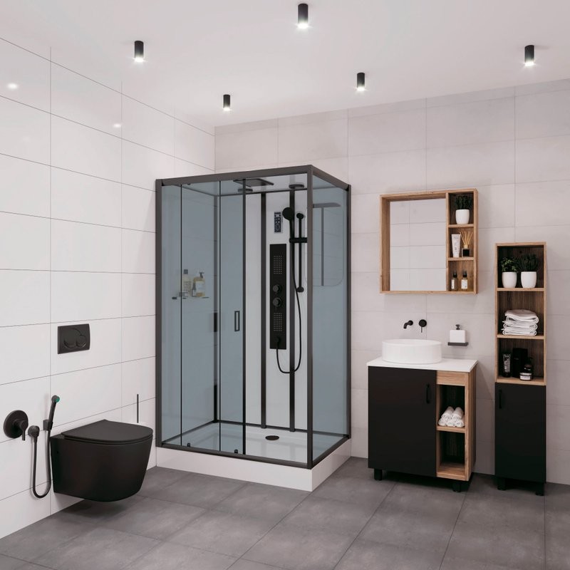 Душевая кабина Niagara Premium NG-6912-01GQL BLACK 120х80х210 левая, черная, с низким поддоном