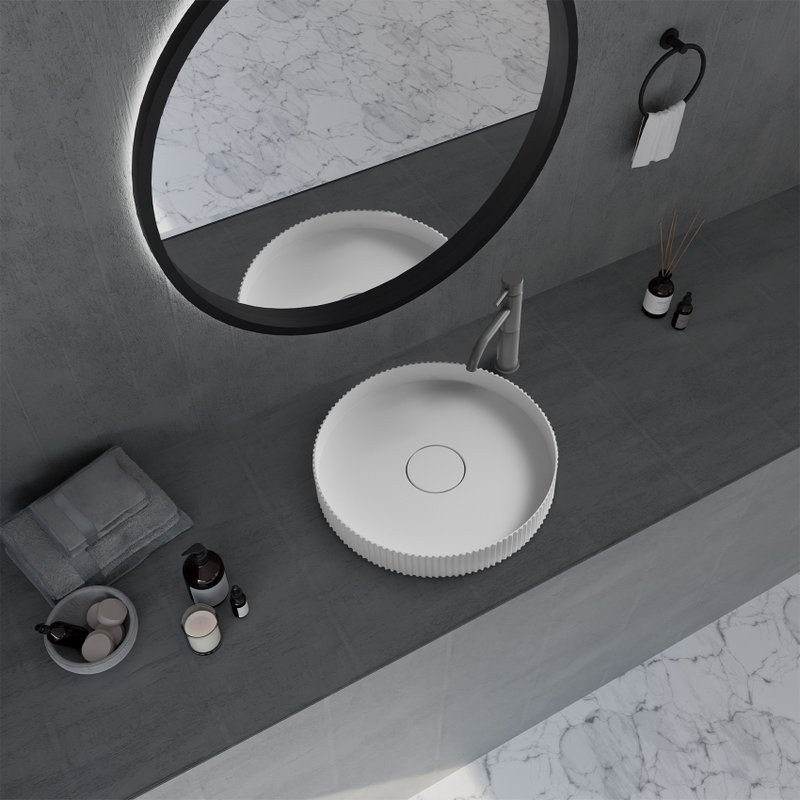 Накладная раковина Abber Stein AS2604 40 матовая белая, круглая, искусственный камень