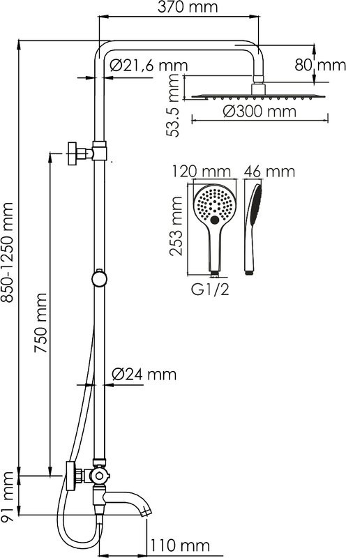 Душевая стойка Wasserkraft Mindel 8500 A188.161.155.WM Thermo с термостатом, белая