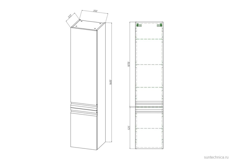 Шкаф-пенал для ванной AQUATEK Вега AQ70035R-LC капучино светлый, петли справа