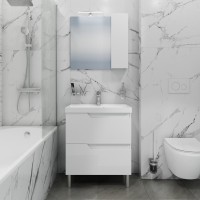 Тумба с раковиной СаНта Антарес 70 напольная, 2 ящика, белый глянец